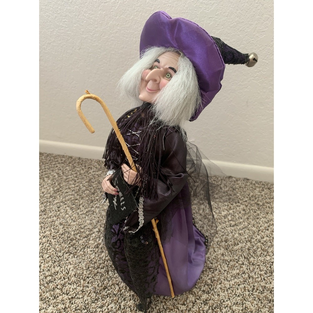 16" Witch tree topper table decor holding spell book & staff Halloween Spooky